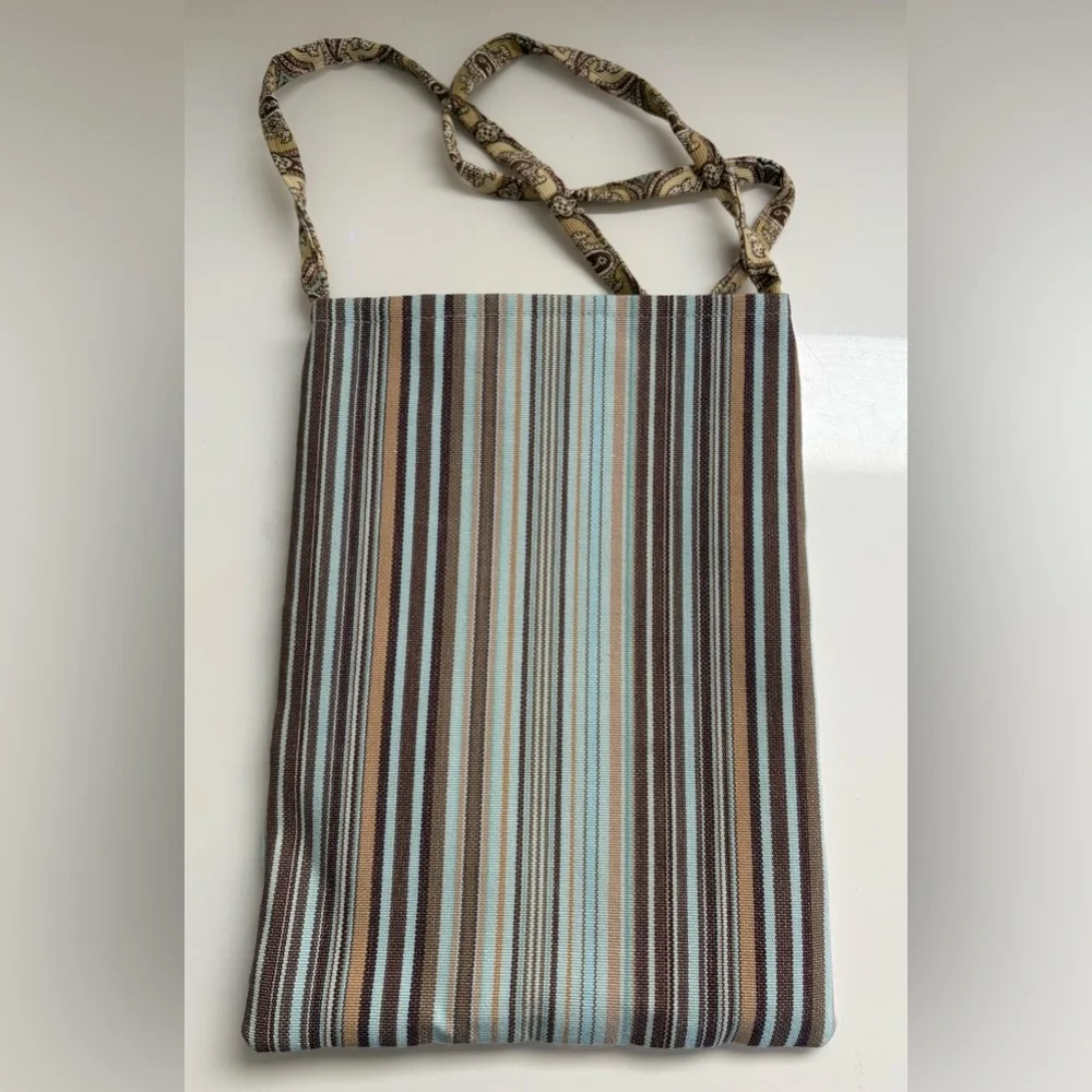 New Jen’s Rag Bag Mid Century Circle Pattern Taupe, Brown & Slate Blue Handmade.